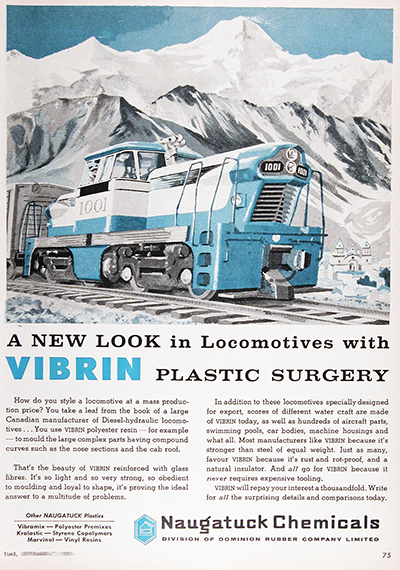 1959 Vibrin Plastic Locomotive Vintage Ad #025687