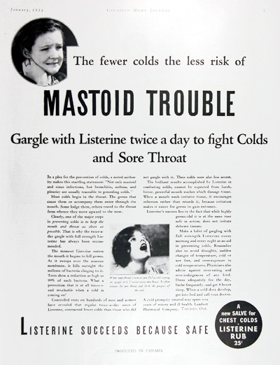 1933 Listerine Fights Colds Vintage Ad #009947