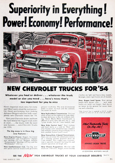 1954 Chevrolet Trucks Vintage Ad #025387