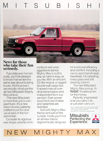 1987 Mitsubishi Mighty Max Pickup Vintage Ad #006278